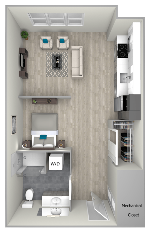Floor plan for studio, 1 bath, 531 sqft